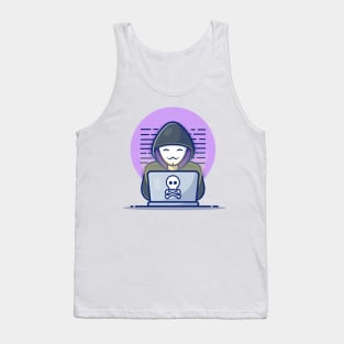 Masked hacker operating a laptop cartoon Tank Top